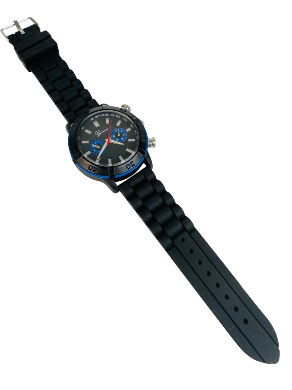 Geneva Black Silicone Men's Watch with Blue Accents